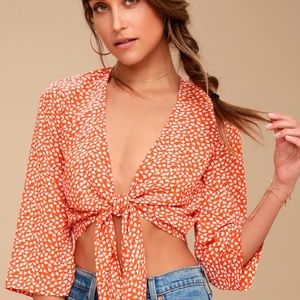 Lulus Bisbee Babe Orange Floral Print Tie Top